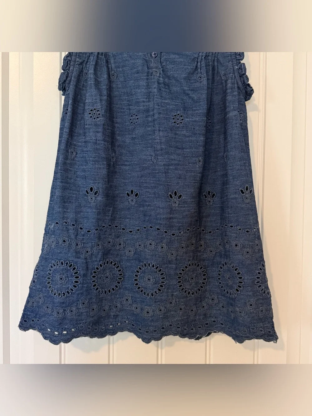Gap x DÔEN Girls Eyelet Denim Dress Size XS (4–5) Blue Embroidered Boho